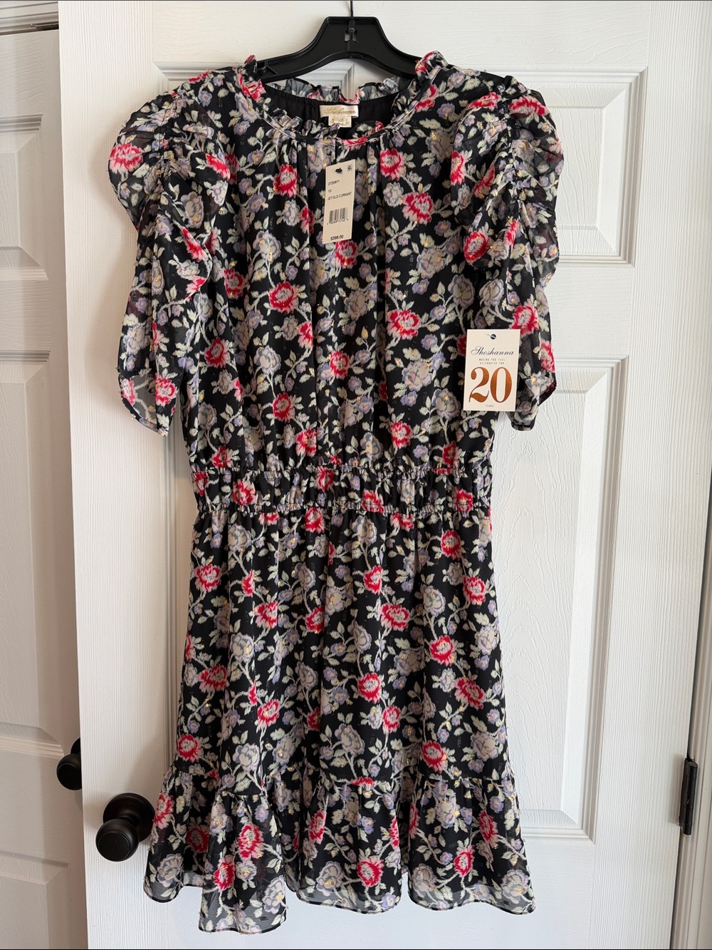 Shoshanna Black Mini Dress with Pink Floral Print